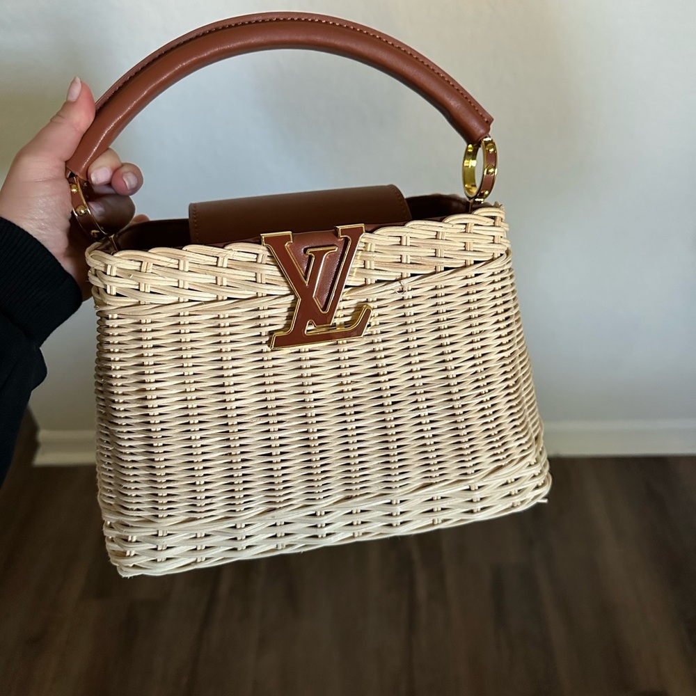 Chic Wicker Mini Bag with Brown Handle